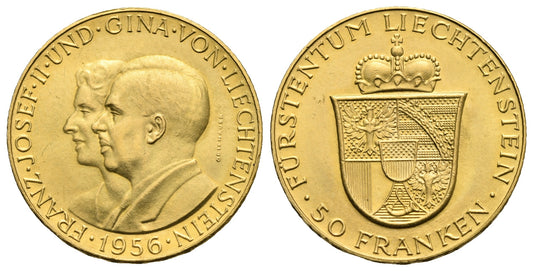 Liechtenstein. Franz Joseph II and Gina von Liechtenstein. 50 Franken 1956