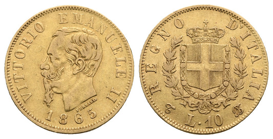Italia. Vittorio Emanuele II. 10 lire 1865