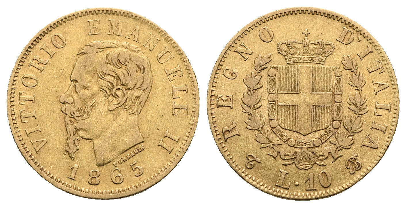 Italia. Vittorio Emanuele II. 10 lire 1865