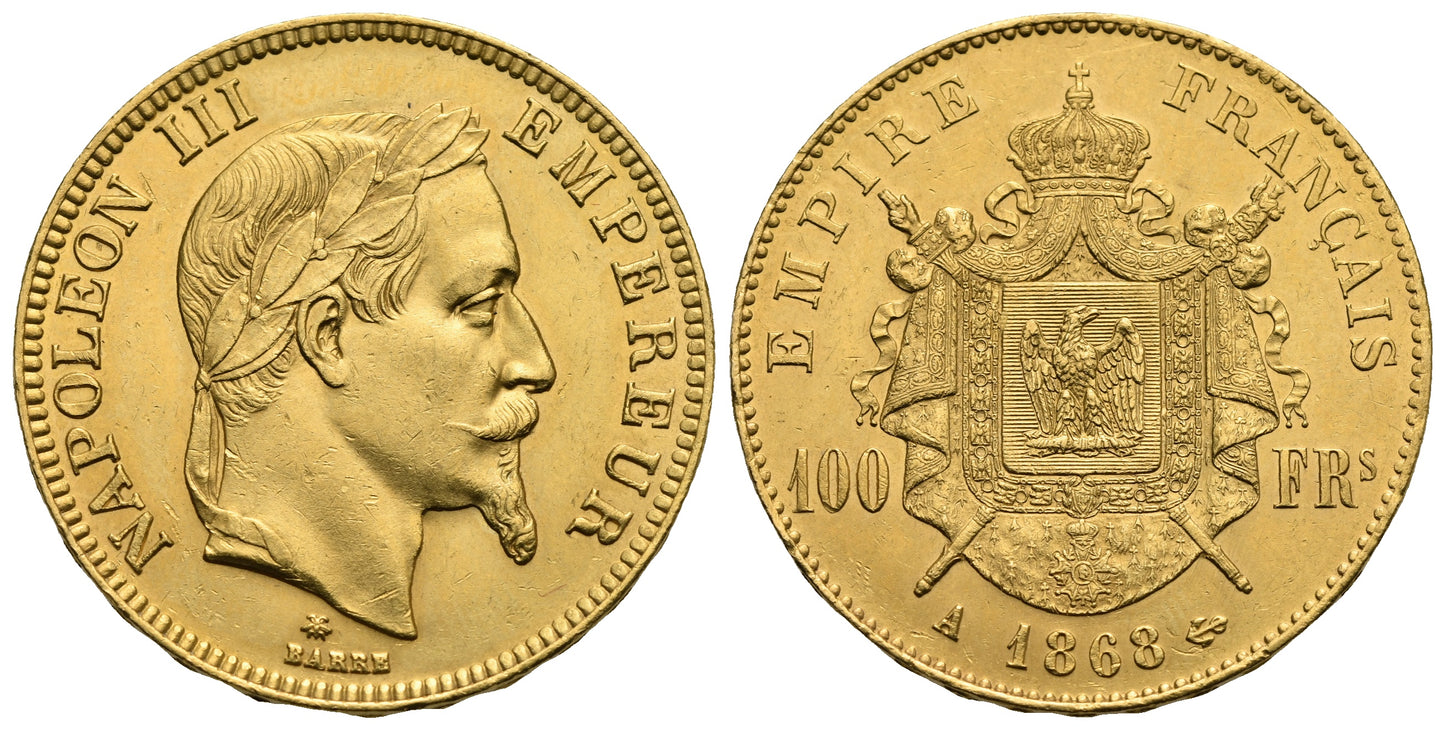 Francia. Napoleone III. 100 franchi 1868